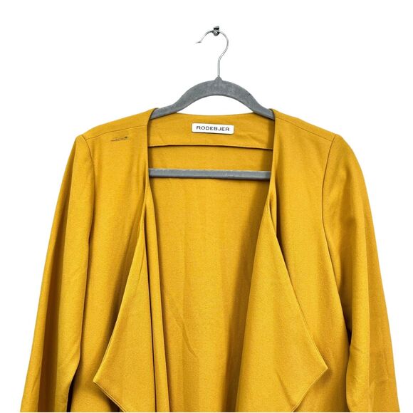 Rodebjer Womens Drap Blazer‎ Collarless Open 3/4 Sleeve Mustard Yellow Sz M - Picture 2 of 6